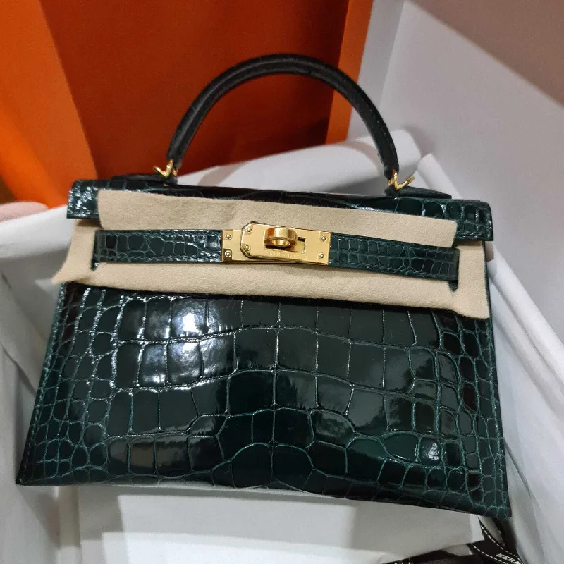 Sustainable fashion bagsHermès Kelly 20 Mini II Sellier Vert Cypress Shiny Alligator Gold Hardware - 2019, D