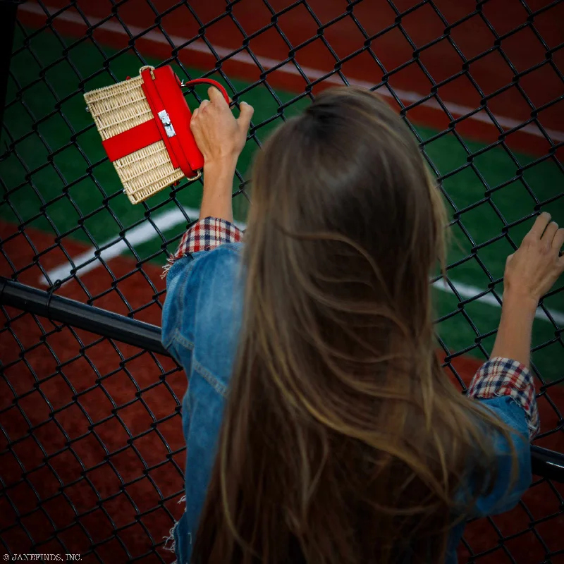 Elegant clutch bags for weddingsHermès Kelly 20 Mini Picnic Rouge De Coeur, Swift & Osier Wicker Palladium Hardware