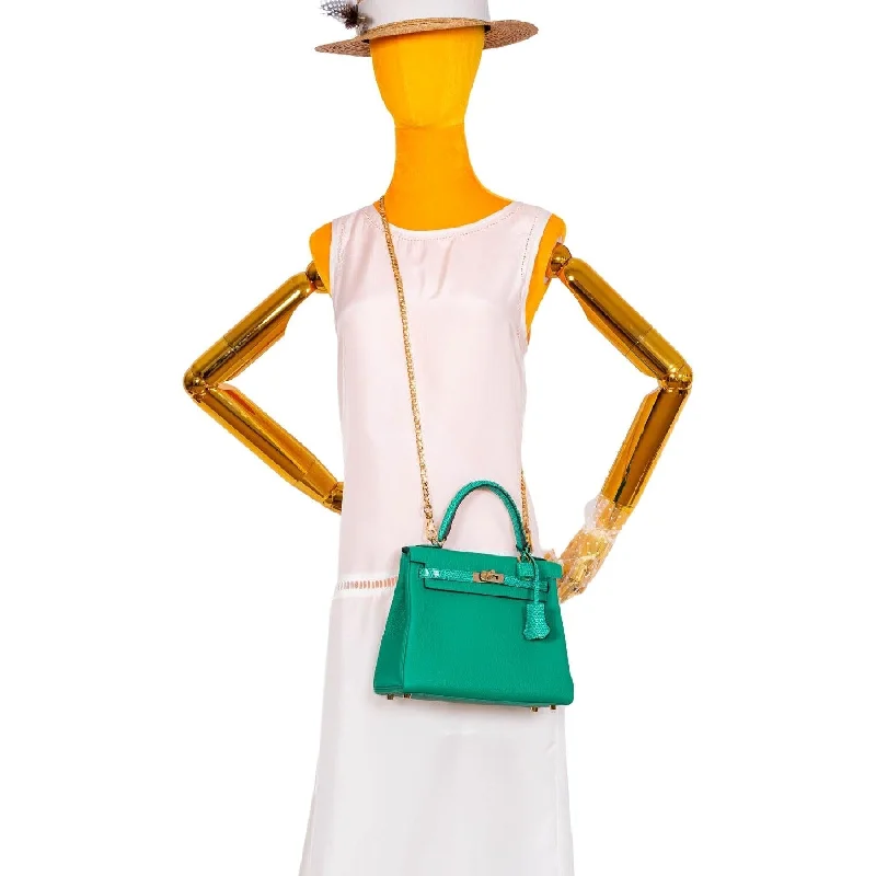 Luxury brand bags on saleHermès Kelly Retourne 25 Touch Menthe Togo and Lizard Gold Hardware