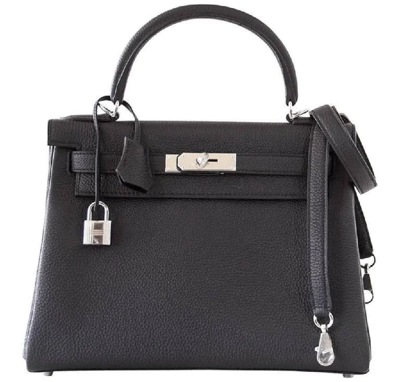 Affordable luxury bags Hermès Kelly 28 Retourne Black Togo PHW Bag