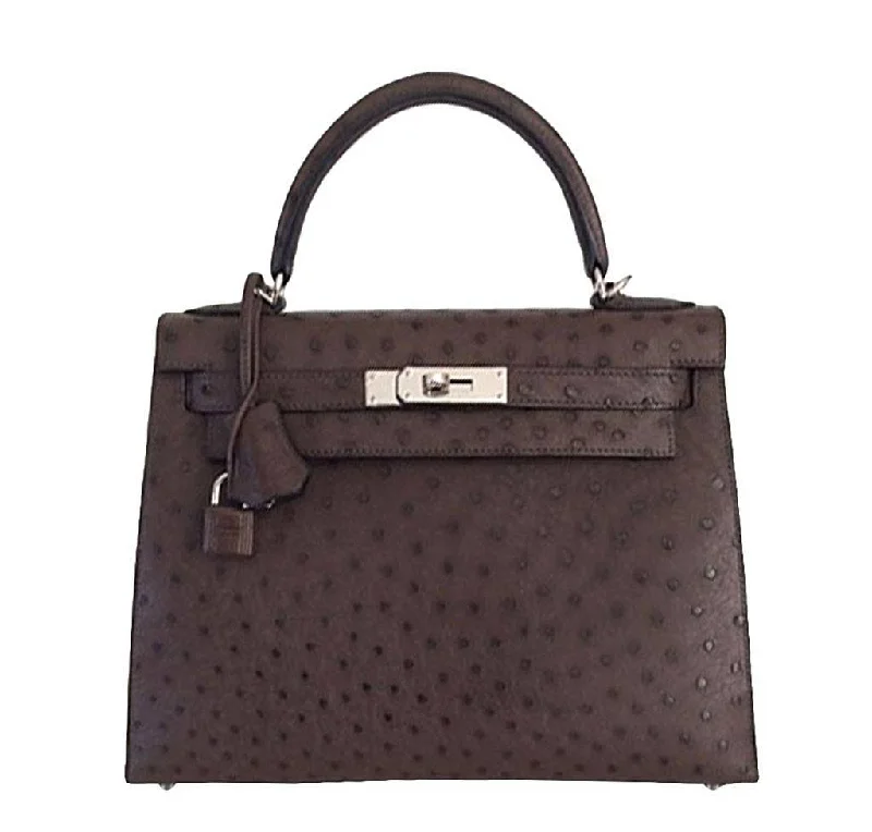 Designer bags with top handlesHermès Kelly 28 Sellier Marron Palladium Hardware