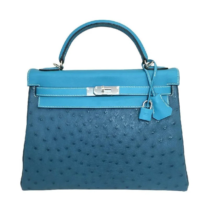 Luxury bags with exotic skinsHermès Limited Edition Kelly 32 Blue Green Bag