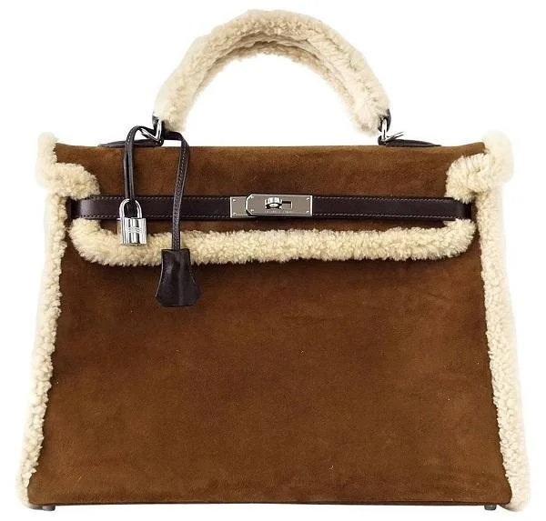 Sustainable fashion bagsHermès Kelly 35 Limited Edition Teddy Shearling Bag