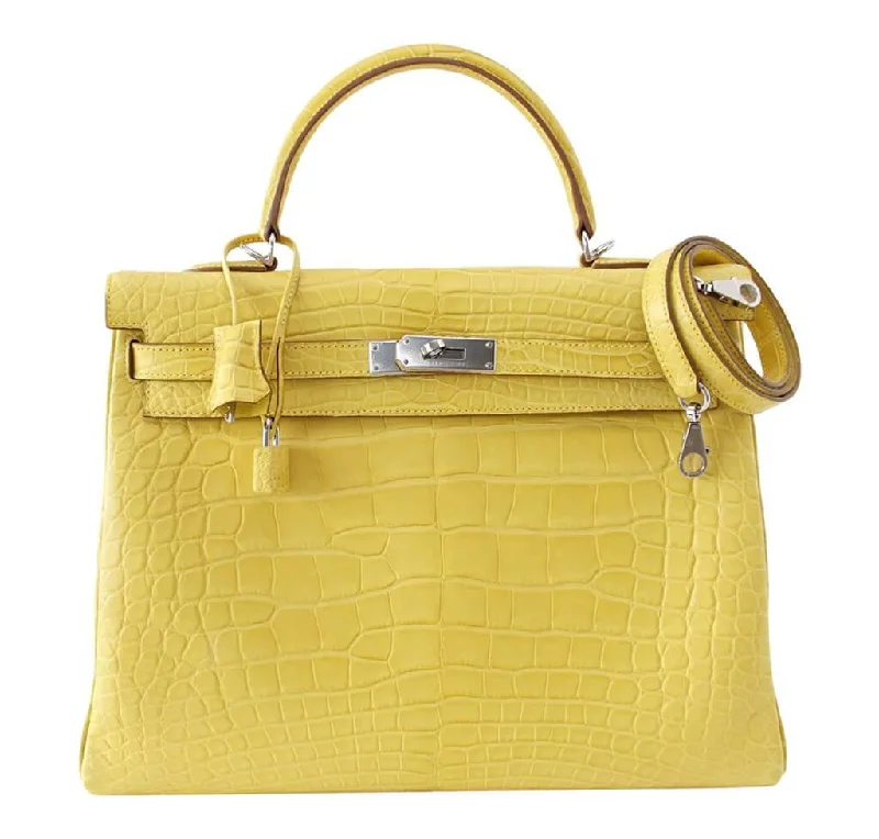 Luxury handbags 2025Hermès Matte Alligator Kelly 35 Mimosa Bag