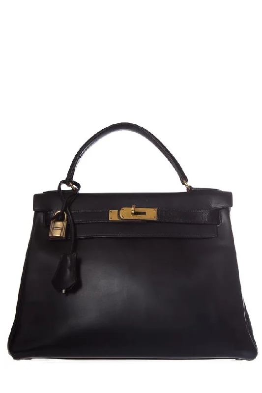 Compact crossbody bags for travelHermès Kelly Box Black 25 Handle Noir Leather Tote