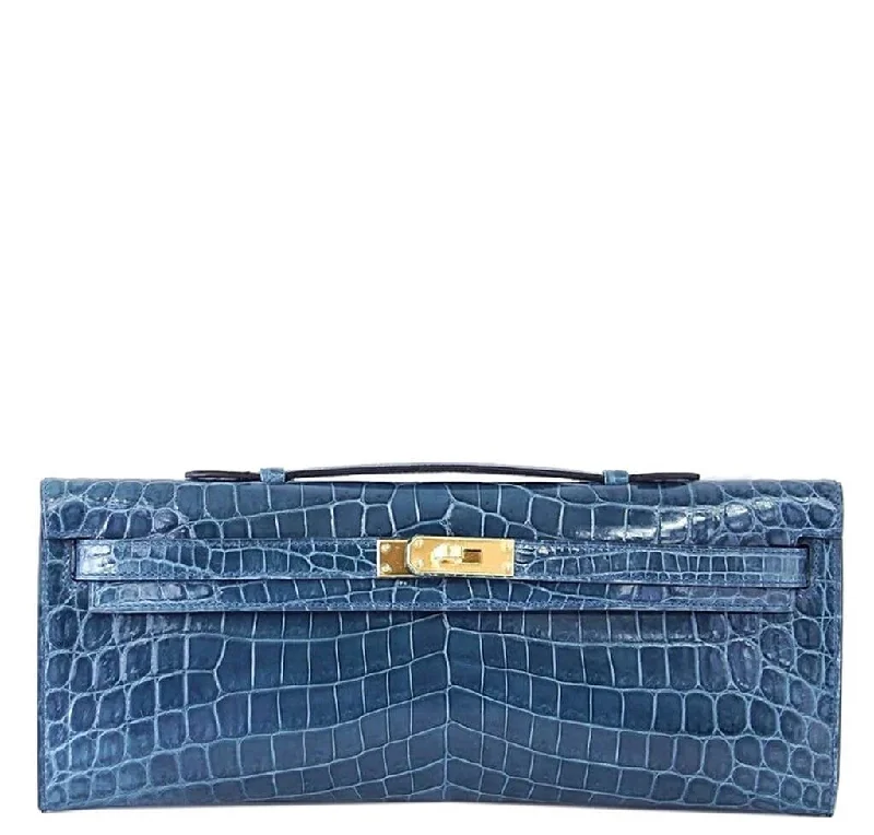 Durable leather bags for daily useHermès Kelly Cut Bag Blue Colvert Crocodile