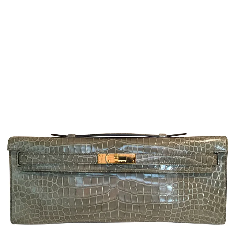 Designer bags with top handlesHermès Kelly Cut Gris Tourterelle Porosus Crocodile GHW