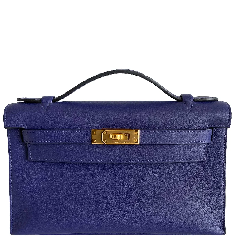 Water-resistant travel backpacksHermès Kelly Mini Pochette Blue Encre Swift with Gold Hardware