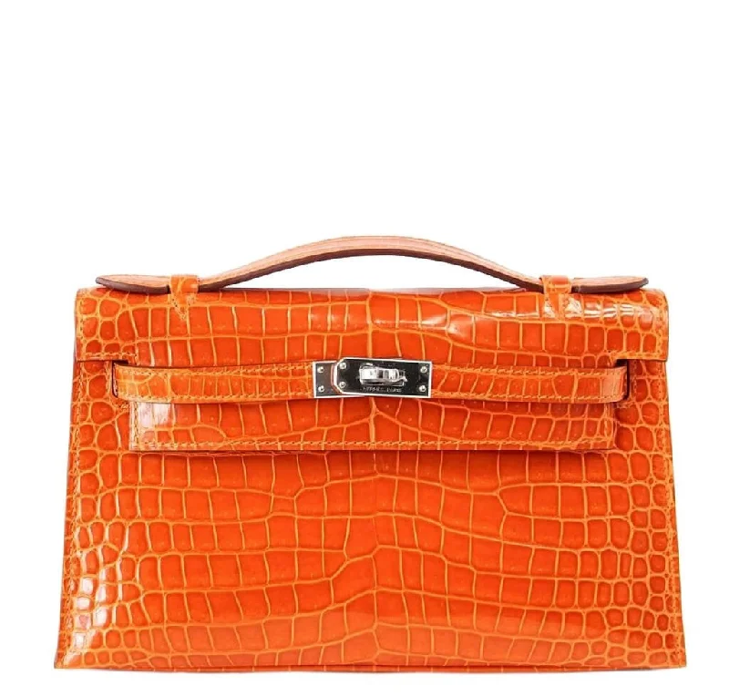 Trendy transparent PVC bagsHermès Kelly Pochette Bag Feu Porosus Crocodile