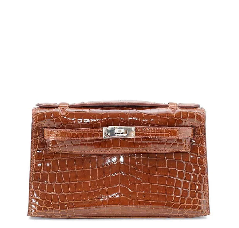 Affordable leather bagsHermès Kelly Pochette Mini Crocodile Miel Bag