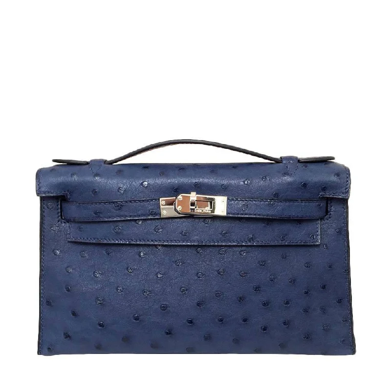 Vegan leather handbagsHermès Kelly Pochette Mini Ostrich Blue Bag