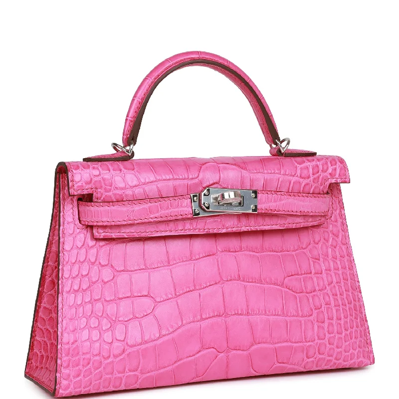 Affordable designer bag dupesHermes Kelly Sellier 20 Rose Shocking Matte Alligator Palladium Hardware