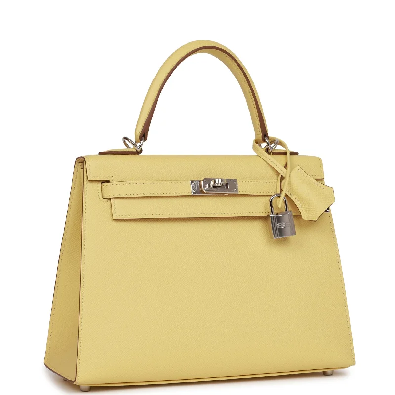 Durable leather bags for daily useHermes Kelly Sellier 25 Jaune Poussin Epsom Palladium Hardware