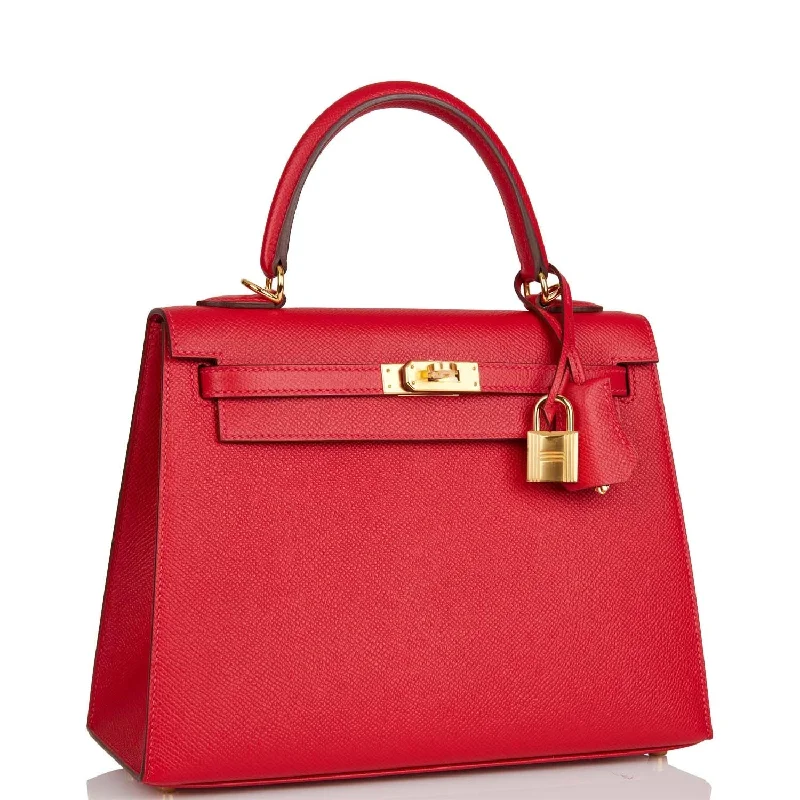 Designer bags with gold hardwareHermes Kelly Sellier 25 Rouge Casaque Epsom Gold Hardware