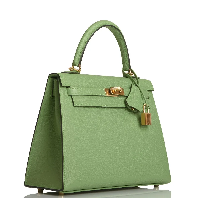 Customizable monogram bagsHermes Kelly Sellier 25 Vert Criquet Epsom Gold Hardware