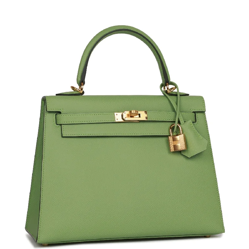 Sustainable fashion bagsHermes Kelly Sellier 25 Vert Criquet Epsom Gold Hardware