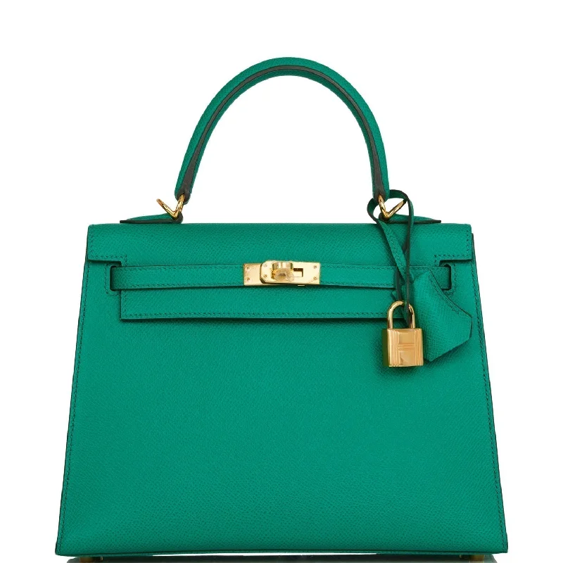 Luxury handbags 2025Hermes Kelly Sellier 25 Vert Jade Epsom Gold Hardware