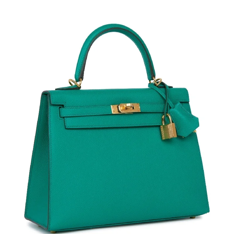 Luxury bags with exotic skinsHermes Kelly Sellier 25 Vert Jade Epsom Gold Hardware