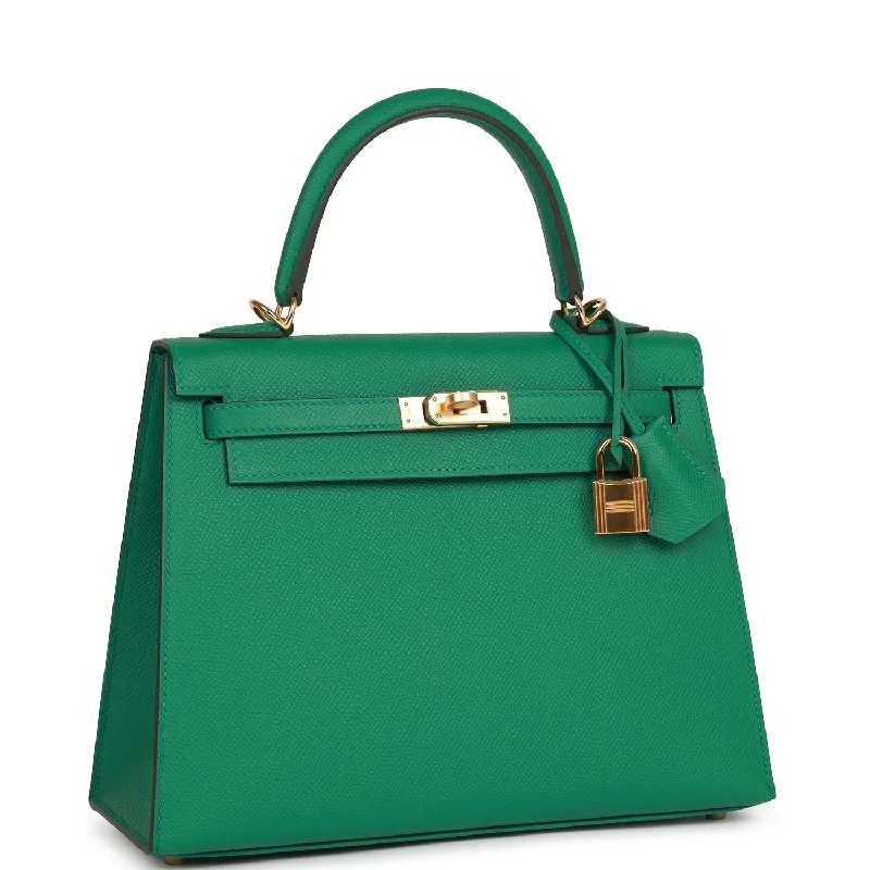 Affordable luxury bags Hermes Kelly Sellier 25 Vert Vertigo Epsom Gold Hardware