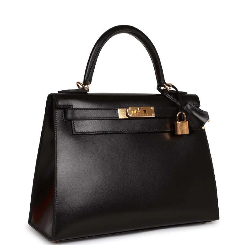 High-end designer bags for menHermes Kelly Sellier 28 Black Box Gold Hardware