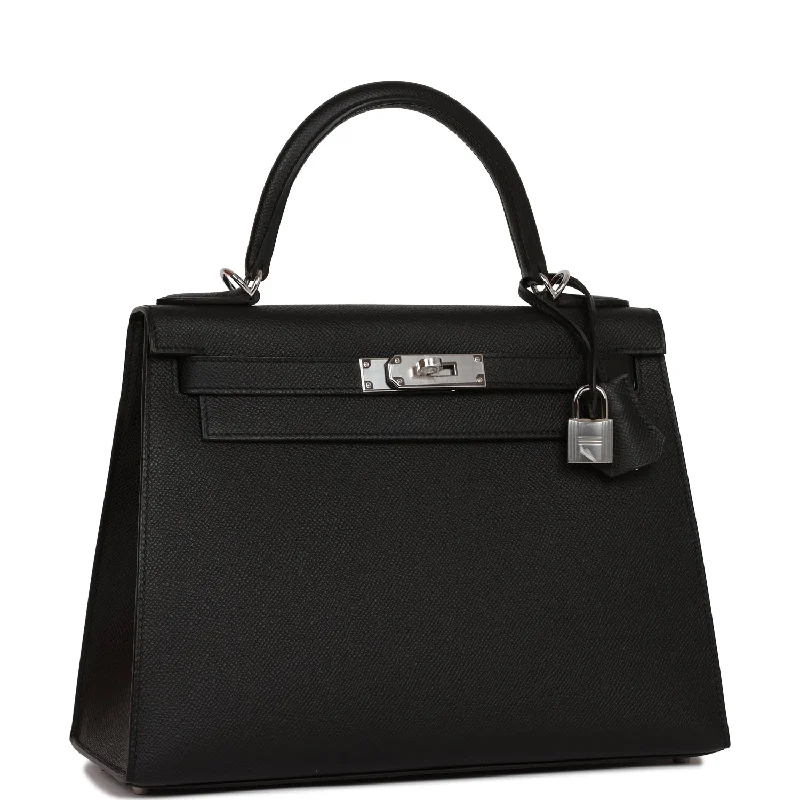 Minimalist leather handbagsHermes Kelly Sellier 28 Black Epsom Palladium Hardware