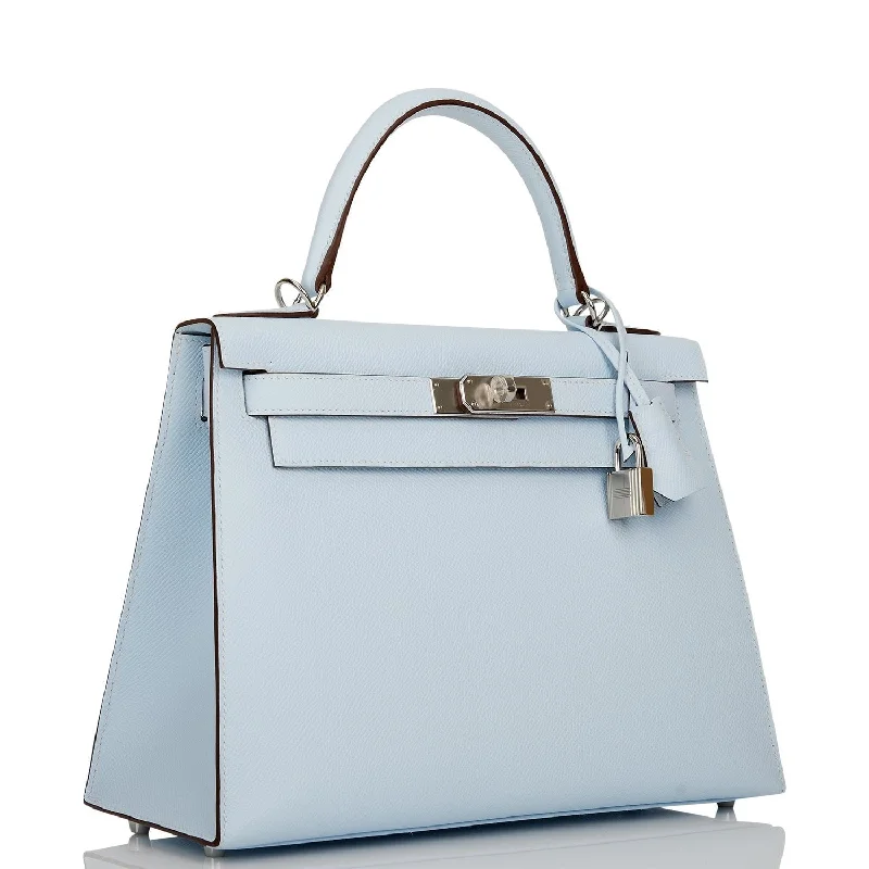 Luxury bags with exotic skinsHermes Kelly Sellier 28 Bleu Brume Epsom Palladium Hardware