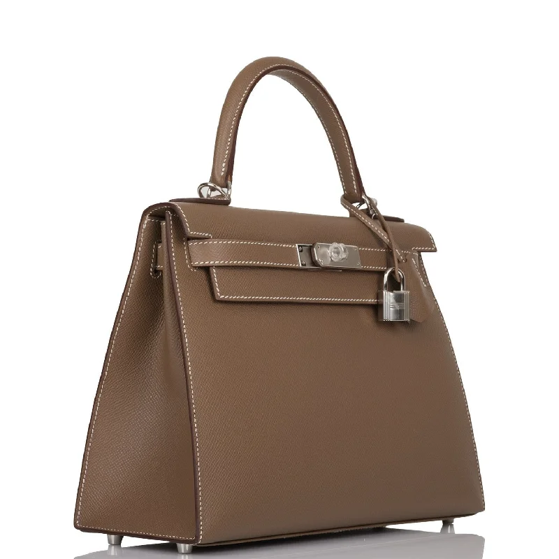 Affordable luxury bags Hermes Kelly Sellier 28 Etoupe Epsom Palladium Hardware