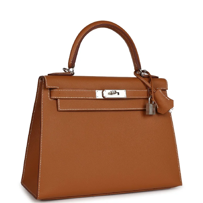 Affordable luxury bags Hermes Kelly Sellier 28 Gold Epsom Palladium Hardware