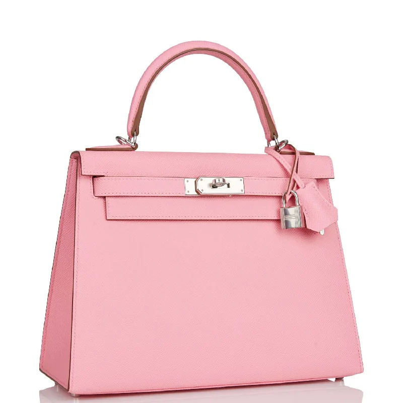 Luxury handbags 2025Hermes Kelly Sellier 28 Rose Confetti Epsom Palladium Hardware