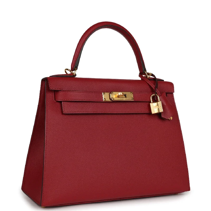 Luxury bags with chain strapsHermes Kelly Sellier 28 Rouge Grenat Epsom Gold Hardware