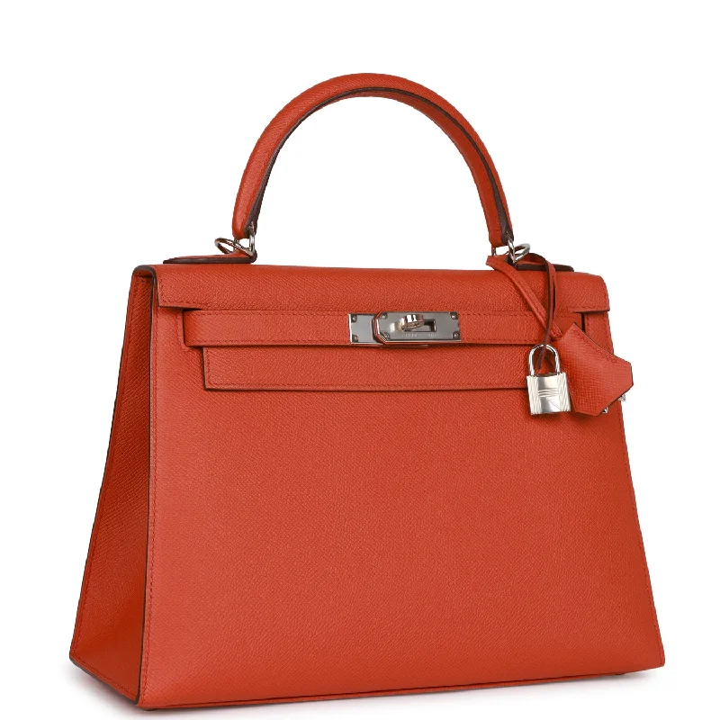 Designer bags with detachable strapsHermes Kelly Sellier 28 Terre Battue Epsom Palladium Hardware