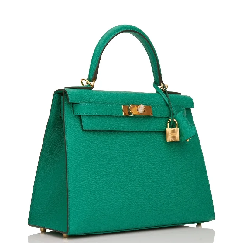 Designer bags with top handlesHermes Kelly Sellier 28 Vert Jade Epsom Gold Hardware