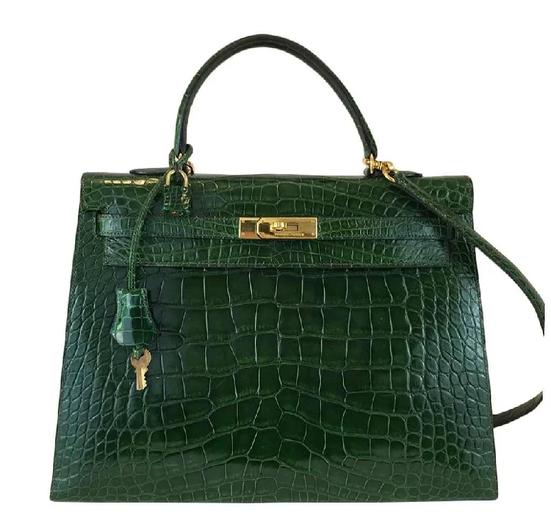 High-quality leather messenger bagsHermès Kelly Sellier 35 Vert Emerald Bag