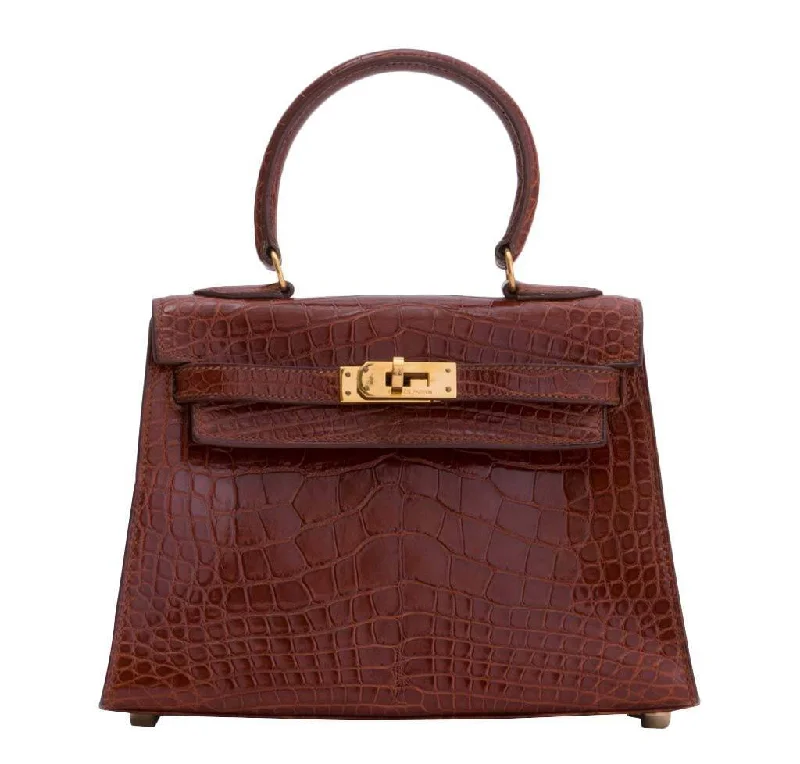 Affordable luxury bags Hermès Mini Kelly Miel Crocodile Bag Palladium Hardware