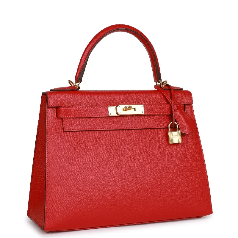 Trendy bucket bags for summerHermes Kelly Sellier 28 Rouge Casaque Epsom Gold Hardware