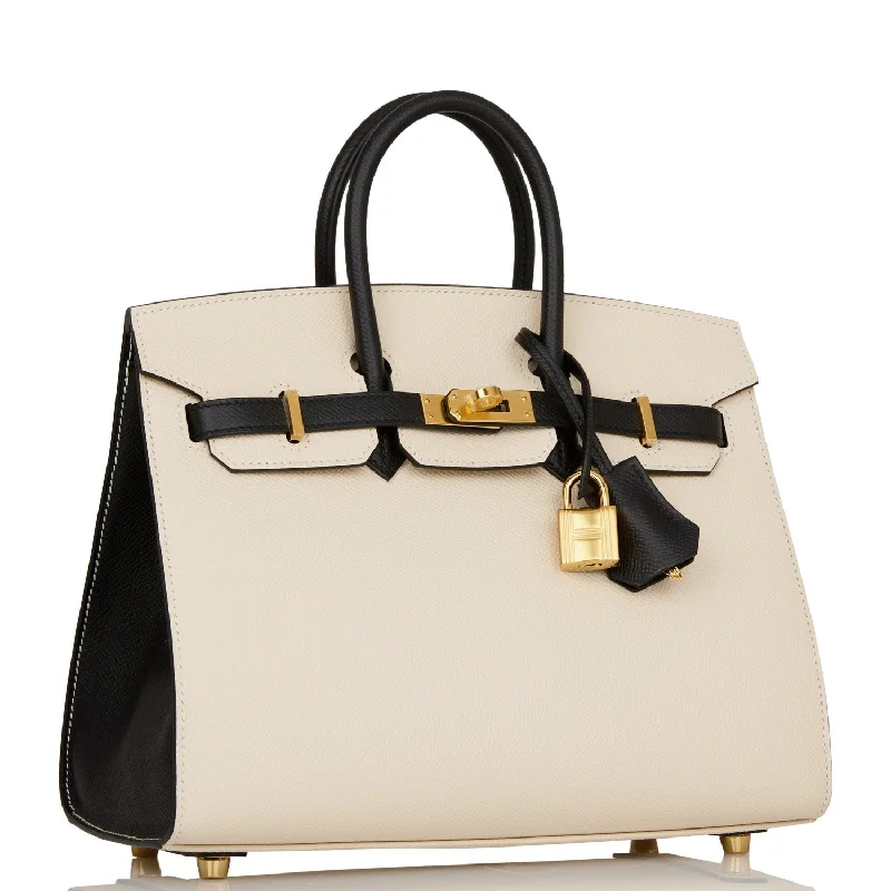 Designer bags with top handlesHermes Special Order (HSS) Birkin Sellier 25 Craie and Black Epsom Gold Hardware