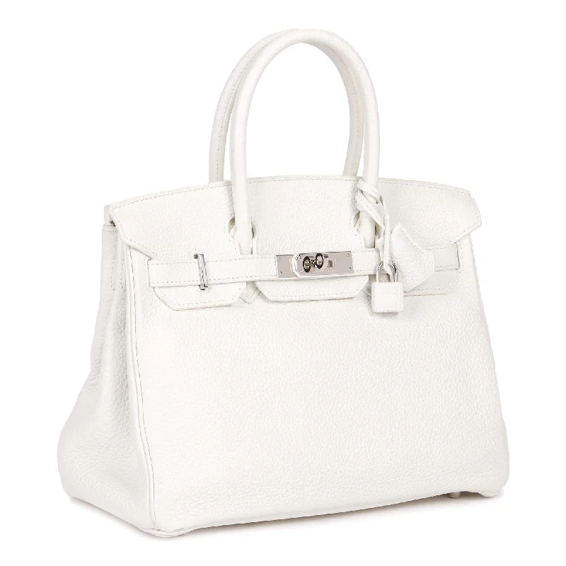 High-quality leather messenger bagsHermes White Clemence Leather Birkin 30cm Retourne Tote