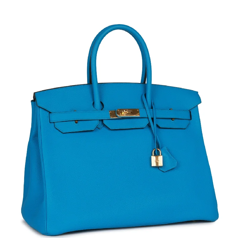 Affordable leather bagsTop Quality Hermes Birkin 35 Bleu Zanzibar Togo Gold Hardware