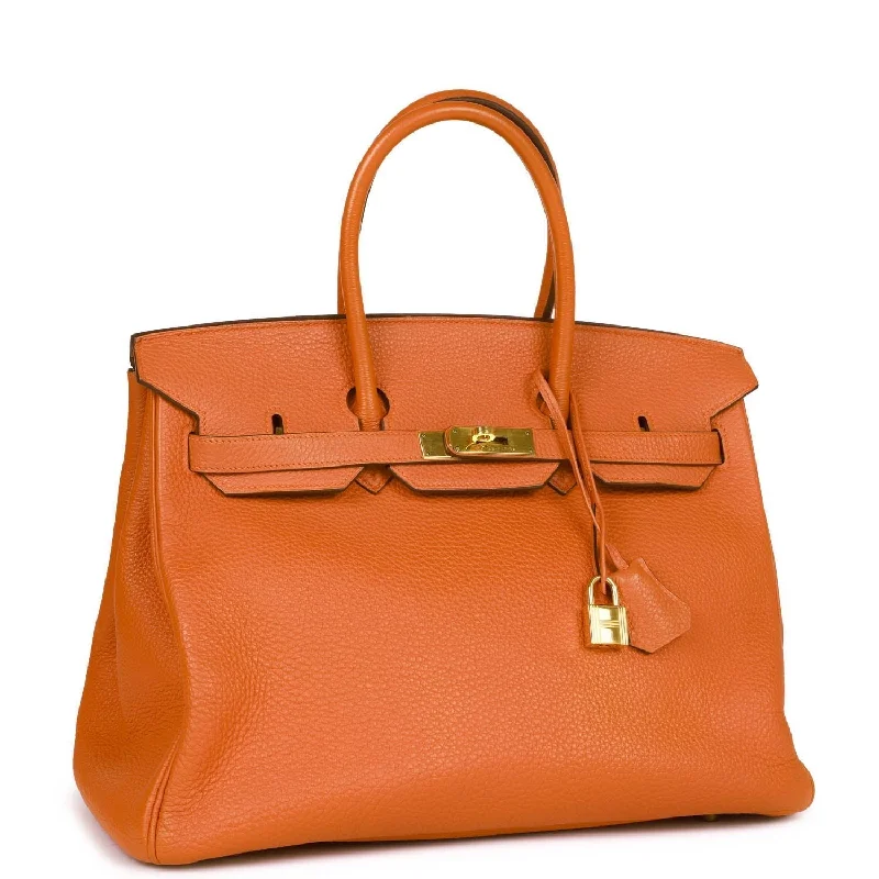 Luxury bags with exotic skinsTop Quality Hermes Birkin 35 Orange H Togo Gold Hardware