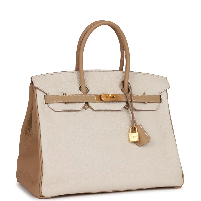 Sustainable fashion bagsTop Quality Hermes Special Order (HSS) Birkin 35 Craie and Trench Clemence Brushed Gold Hardware