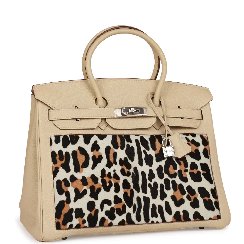 Designer bags with top handlesVintage Hermes Birkin 35 Parchemin Togo and Leopard Troika Palladium Hardware