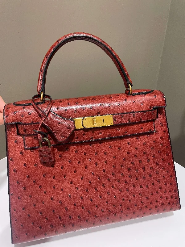 High-end designer bags for menHermes Kelly Sellier 28 Rouge H Ostrich