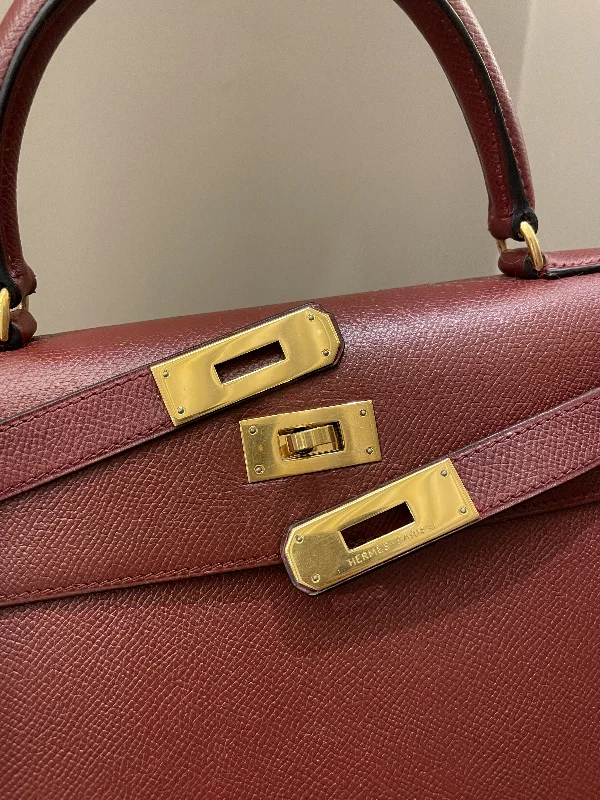 Minimalist leather handbagsHermes Kelly Sellier 28 Rouge H Epsom