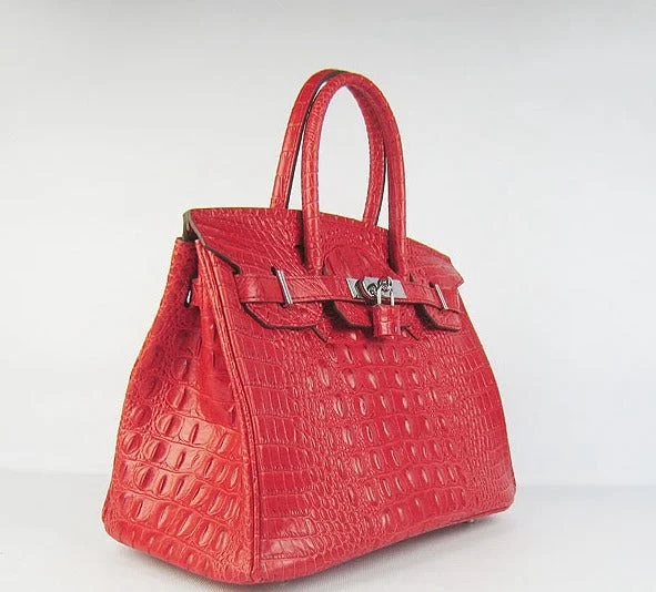 Crossbody bags for everyday useHermes Birkin 30cm Crocodile Head Vein Handbags Red Silver